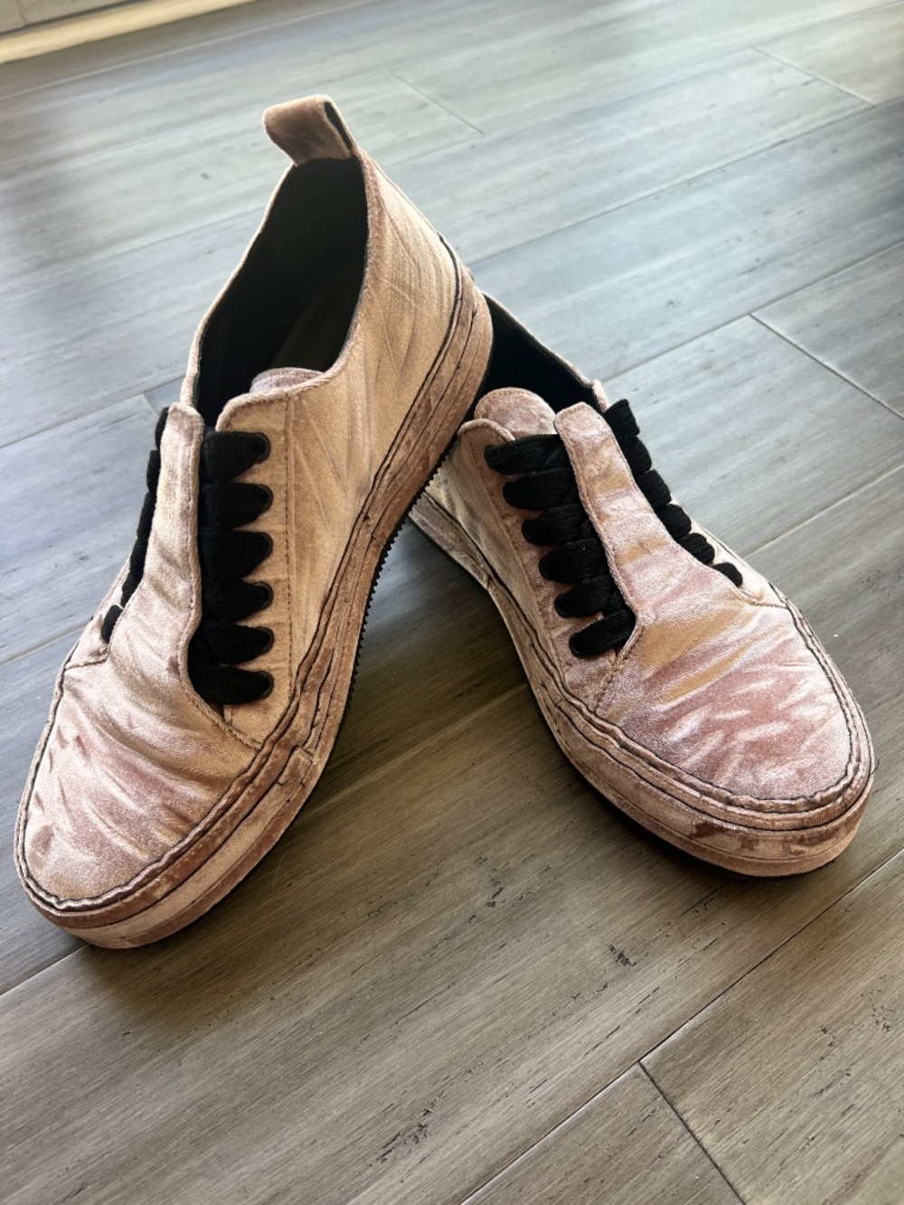 Ann Demeulemeester Lavato Cipria Pink Velvet Concealed Lace Sneakers EU 39/US 9